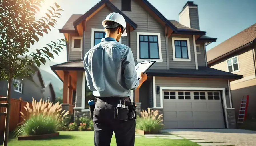 Home inspector in Brookshire, TX, examining a two-story house.